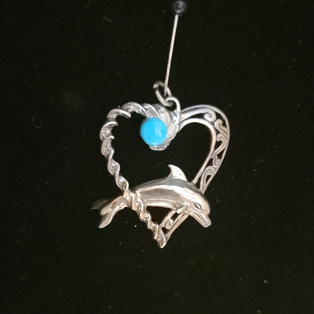 Silver Dolphin Heart Pendant with Blue Accent
